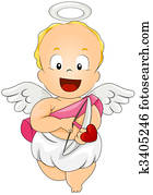 Stock Illustration of Cupid drawing a bow, Illustration, Cartoon