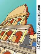 Clipart of illustration, lineart, coliseum, colosseum, rome, italy