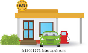 Clipart of Cute car at cartoon gas station k5470215 - Search Clip Art