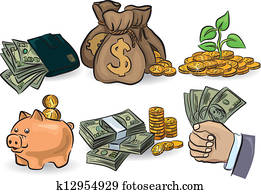 Clip Art of Money with Hands giving Thumbs Up Gesture Cartoon Vector