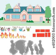 Drawings of House on fire, front e402004 - Search Clip Art