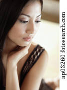 mujer mirar, away,, retrato