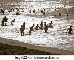 muitos, pessoas, praia