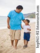 jonge, mexicaanse, vader en zoon, op, strand