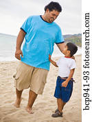 jonge, mexicaanse, vader en zoon, op, strand