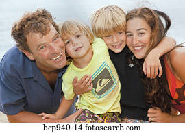 retrato, de, padres, con, joven, hijos