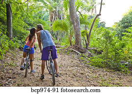 夫婦, 騎馬, bicycles, 上, 叢林, 路徑