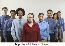 Portrait of eight young business people. 