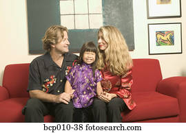 ouders, zittende, met, hun, jonge, daughter.