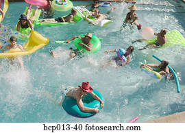 Overhead view of a pool party.