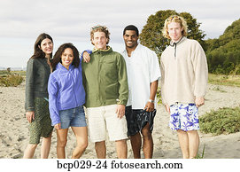 retrato, de, amigos, praia