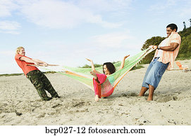 mensen, hebbend plezier, op, een, strandparty