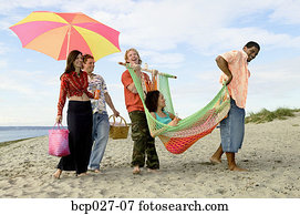 mensen, op, een, strandparty