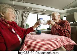 senior couple, enjoying, ten, ráno