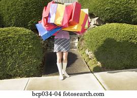 אישה, להביא, הרבה, שקיות של קניות