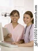 femininas, enfermeiras, ficar, junto, sorrindo