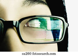 Extreme close-up of a young woman wearing eyeglasses