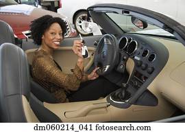 mulher, comprando, um, car