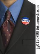 Close up of businessman with vote pin on lapel