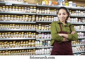 saleswoman, em, armazém alimento saúde