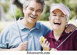 middle-aged, par, rir, com, tacos golfe