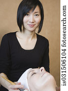 mulher asian, executar, tratamento spa