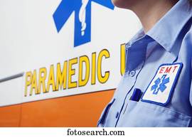 cima, socorrista, perto, ambulância