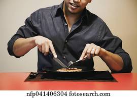 asian tripulam, carne cortante, ligado, prato