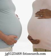 Close up of two pregnant women's bellies