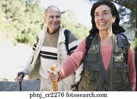 par velho, hiking, com, polos