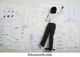 Asian businesswoman writing on flow chart