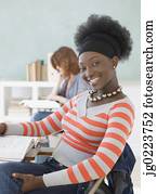 fêmea africana, estudante universitário, classe