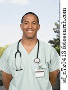 macho africano, enfermeira, com, estetoscópio
