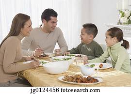 família hispânica, comer, em, tabela jantar