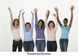 gesellschaft, von, multi-ethnisch, frauen, jubel