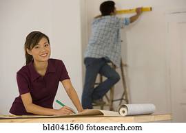 par asiático, penduradas, parede, papel