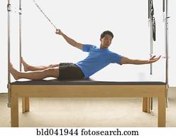 asian tripulam, esticar, ligado, exercite equipamento