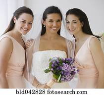 retrato, de, hispânico, noiva, e, damas honra