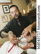 hispânico, barbeiro, raspar, man’s, rosto