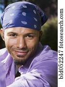 African man wearing bandana on head