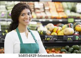 raça misturada, escriturário, em, mercearia