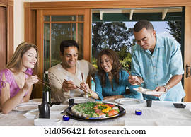 multi-étnico, pares, comer, sushi