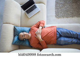 African American man listening to headphones