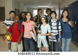 Group of multi-ethnic students in hallway