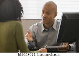 africano, homem negócios, conversa, colega trabalho