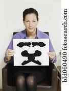 raça misturada, femininas, psiquiatra, segurando, tinta, borrão