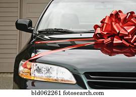 carro novo, com, fita, ligado, capuz