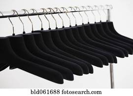 fila, de, vazio, roupa, cabides, ligado, prateleira