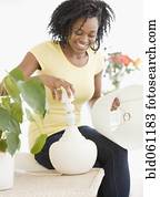 mulher africana, mudança, bulbo leve