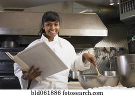 raça misturada, femininas, padeiro, misturando, massa